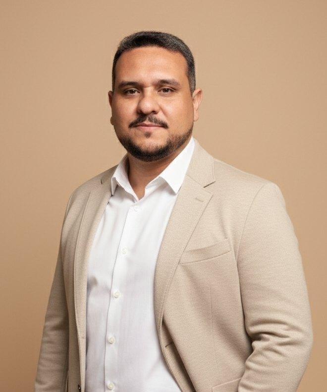 Henrique Botelho de blazer, em retrato de estúdio